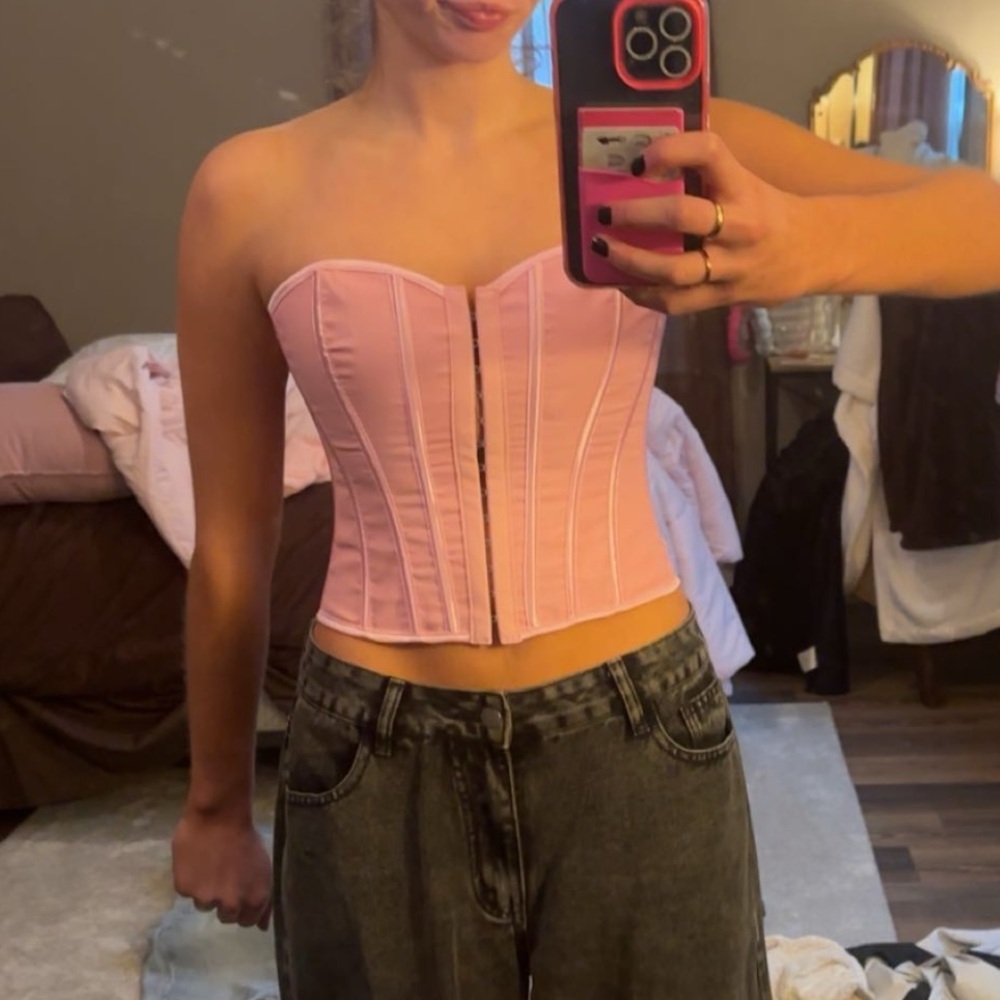 Pink Strapless Corset Top